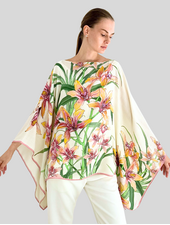CASHMERE PRINTED PONCHO: DANCING LADY FLOWERS: PINK