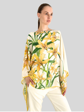 CASHMERE PRINTED PONCHO: DANCING LADY FLOWERS: YELLOW