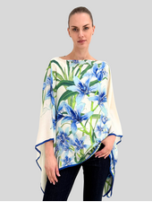 CASHMERE PRINTED PONCHO: DANCING LADY FLOWERS: BLUE
