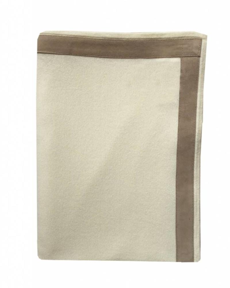 PALERMO CASHMERE THROW WITH SUEDE BORDER: 50" X 72": IVORY