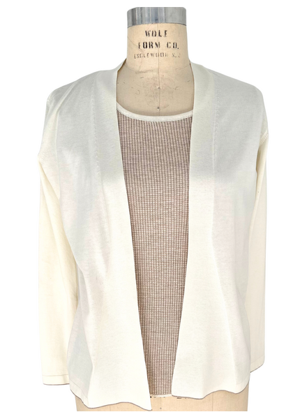 COTTON LONG SLEEVES 2 IN 1 CARDIGAN W/ BUCKLE: IVORY-BEIGE