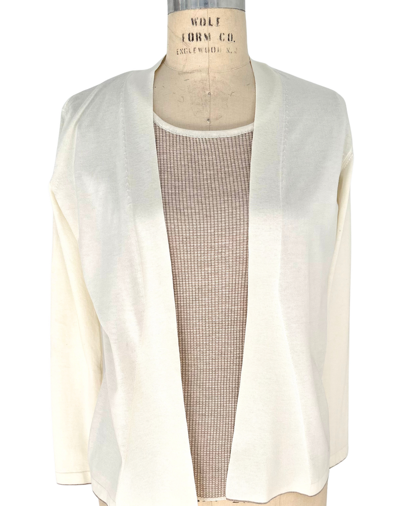 COTTON LONG SLEEVES 2 IN 1 CARDIGAN W/ BUCKLE: IVORY-BEIGE