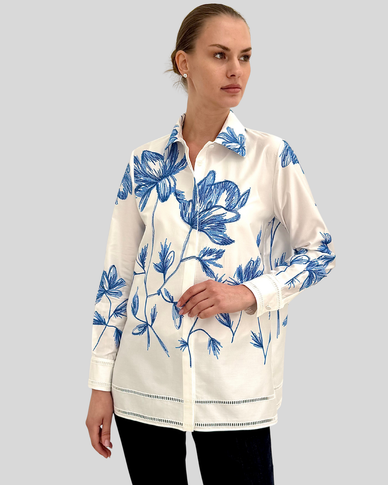 LONG SLEEVE SHIRT: EMBROIDERY BLUE