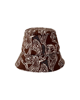 PRINTED SILK TWILL BUCKET HAT: WELLINGTON: CHOCOLATE