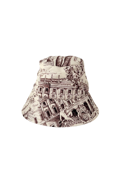 PRINTED SILK TWILL BUCKET HAT:MODERN LAKE COMO: BROWN