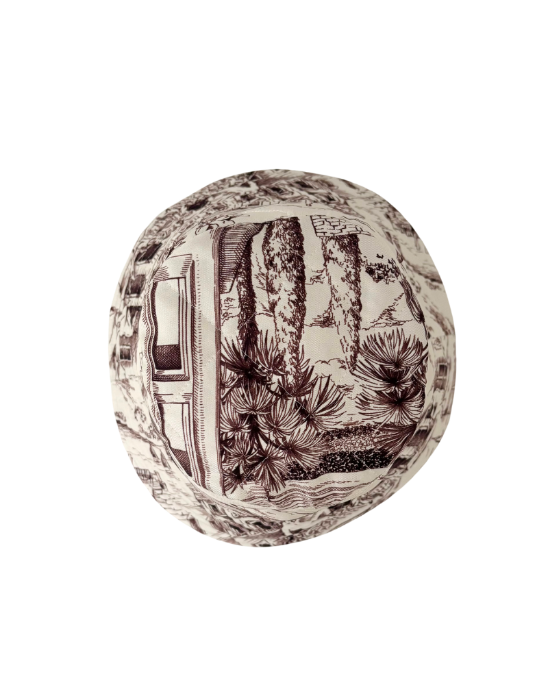 PRINTED SILK TWILL BUCKET HAT:MODERN LAKE COMO: BROWN