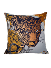 SILK QUILTED PILLOW: LEOPARD: GRAY 21"X21"