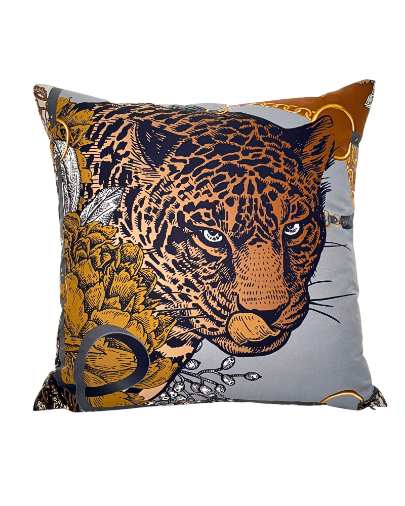 SILK QUILTED PILLOW: LEOPARD: ROSE 21"X21"