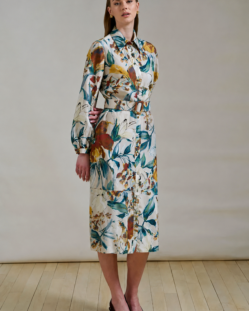 SICILY SILK LONG SLEEVE DRESS
