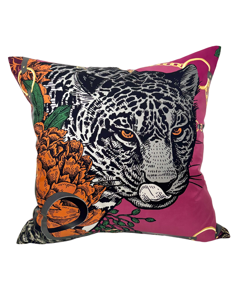 SILK QUILTED PILLOW: LEOPARD: ROSE 21"X21"