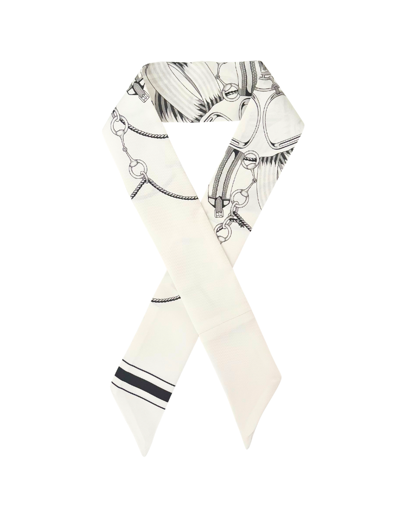 SILK TWILLY: SADDLE MANDALA PRINT: BLACK & WHITE-32" x 3