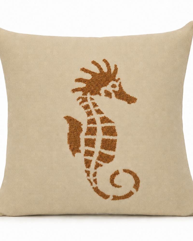 SEAHORSE CASHMERE-LUREX PILLOW: 21"x21": IVORY-GOLD