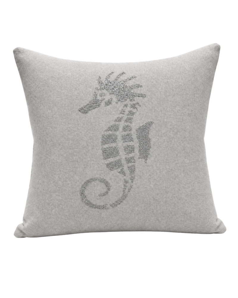 SEAHORSE CASHMERE-LUREX PILLOW: 21" X 21": PEARL-LEFT
