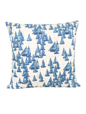 SILK PRINTED PILLOW: BOAT/ ZIG ZAG : BLUE 21"X21"