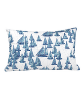 SILK PRINTED PILLOW: BOAT/ ZIG ZAG : BLUE 12"X18"