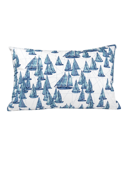 SILK PRINTED PILLOW: BOAT/ ZIG ZAG : BLUE 12"X18"