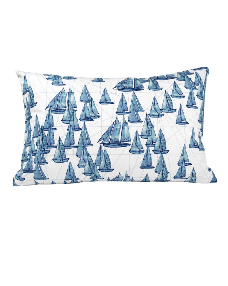 SILK PRINTED PILLOW: BOAT/ ZIG ZAG : BLUE 12"X18"