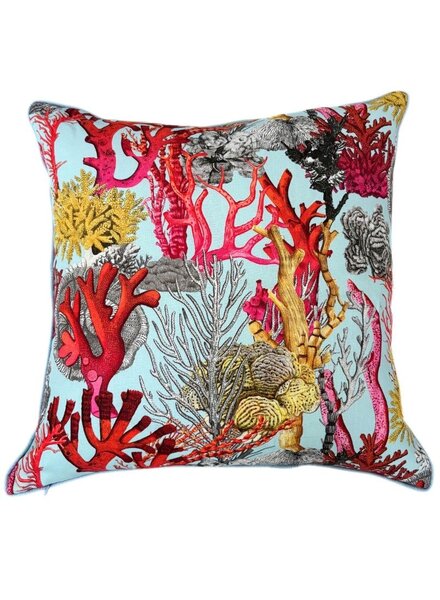 LINEN PILLOW CORAL: TURQUOISE 21"x21"
