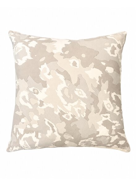SILK CREPE PRINTED PILLOW W/ LINEN TRIM: 21"X21": LEOPARD-GRAY