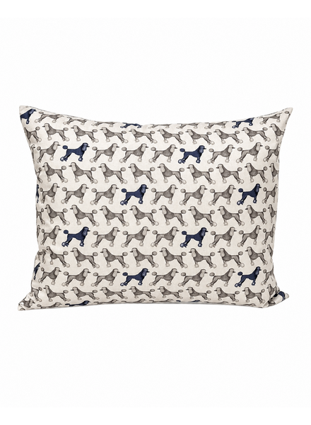 SILK QUILTED PILLOW: POODLE PRINT: GREY 16"X20"
