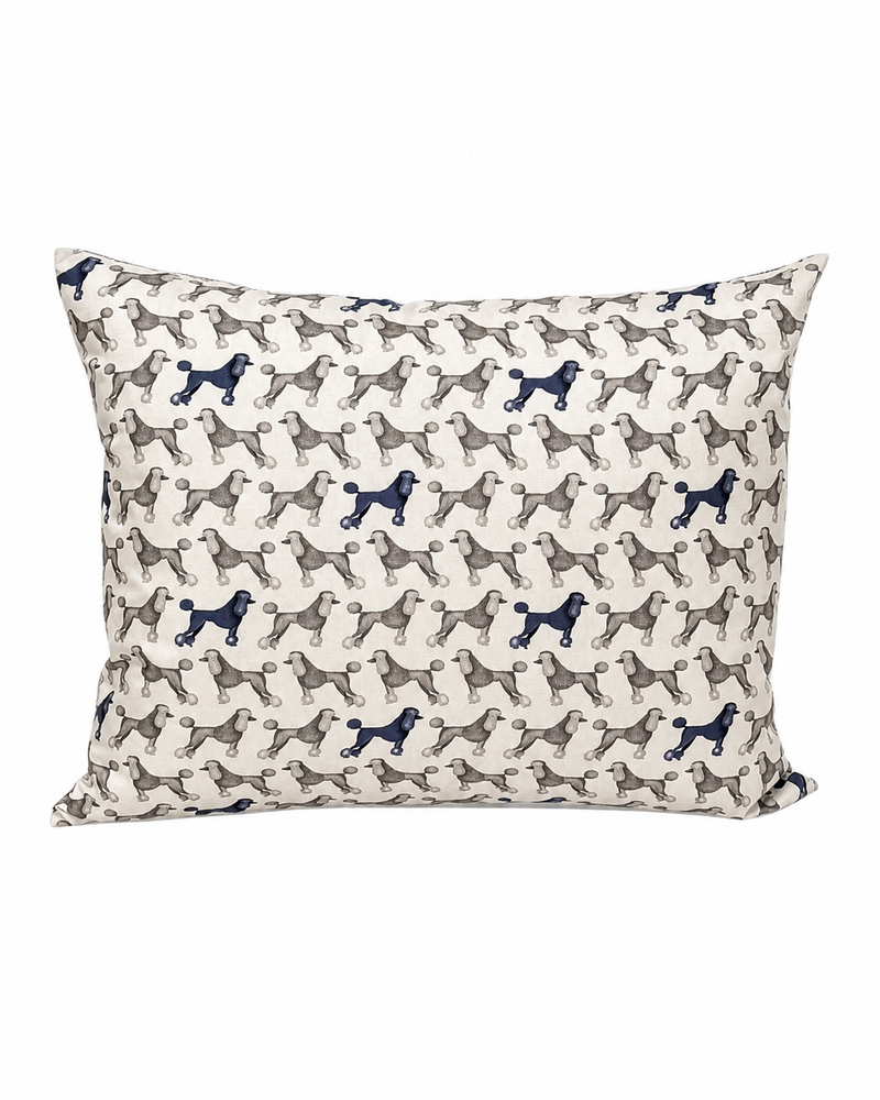 SILK QUILTED PILLOW: POODLE PRINT: GREY 16"X20"