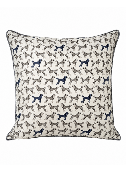 SILK QUILTED PILLOW: POODLE PRINT: GREY 21"X21"