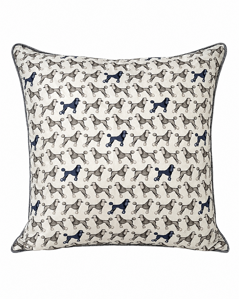 SILK QUILTED PILLOW: POODLE PRINT: GREY 21"X21"