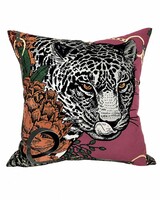 SILK QUILTED PILLOW: LEOPARD: ROSE 21"X21"