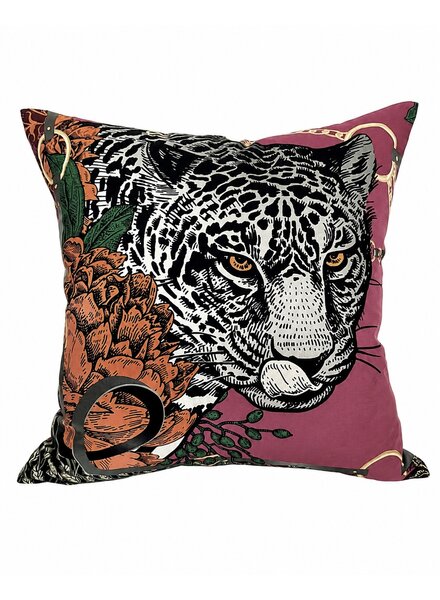 SILK QUILTED PILLOW: LEOPARD: ROSE 21"X21"