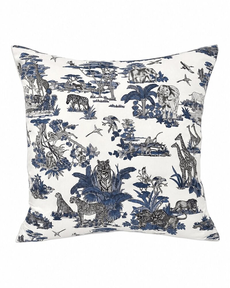 SILK QUILTED PILLOW: JUNGLE: BLUE
