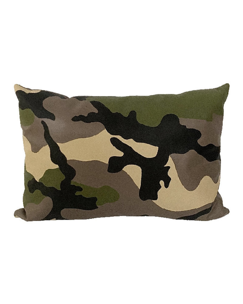 CAMOUFLAGE LEATHER PILLOW: BLACK-BEIGE-GREEN
