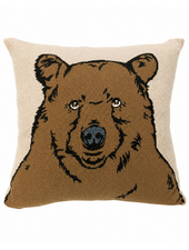 CASHMERE BLEND BEAR PILLOW: 21" X 21": BEIGE-TABACCO
