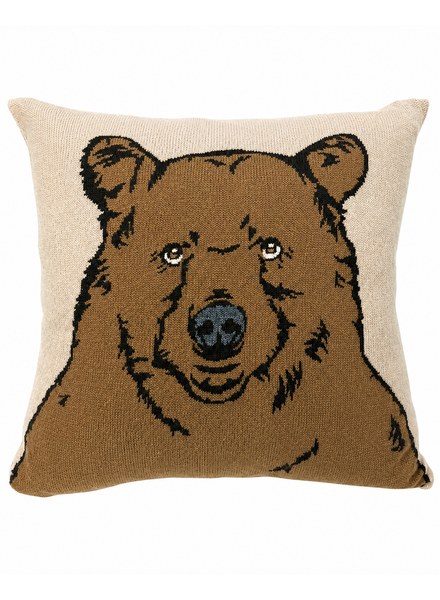 CASHMERE BLEND BEAR PILLOW: 21" X 21": BEIGE-TABACCO