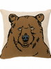 CASHMERE BLEND BEAR PILLOW: 21" X 21": BEIGE-TABACCO