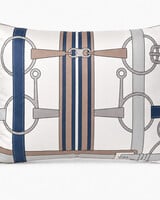 SILK QUILTED PILLOW: SADDLE EQUESTRIAN PRINT: BLUE 16"X20"