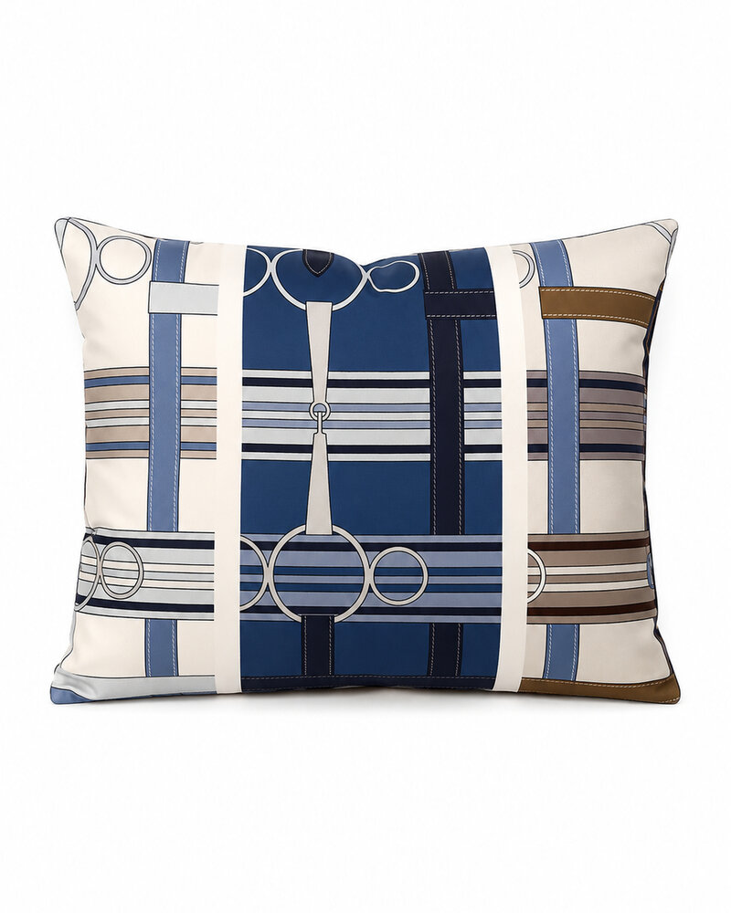 SILK QUILTED PILLOW: TRI PRINT SADDLE: MULTICOLOR 16"X20"