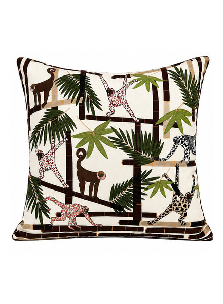SILK QUILTED PILLOW: MONKEYS: IVORY 18"x18"