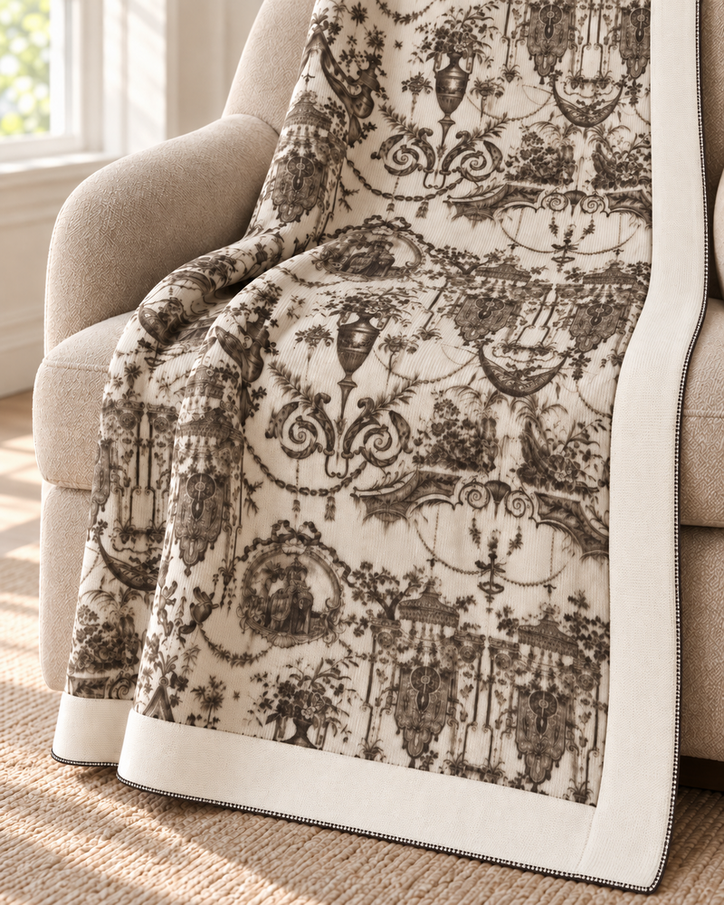 CASHMERE PRINTED THROW: BROWN