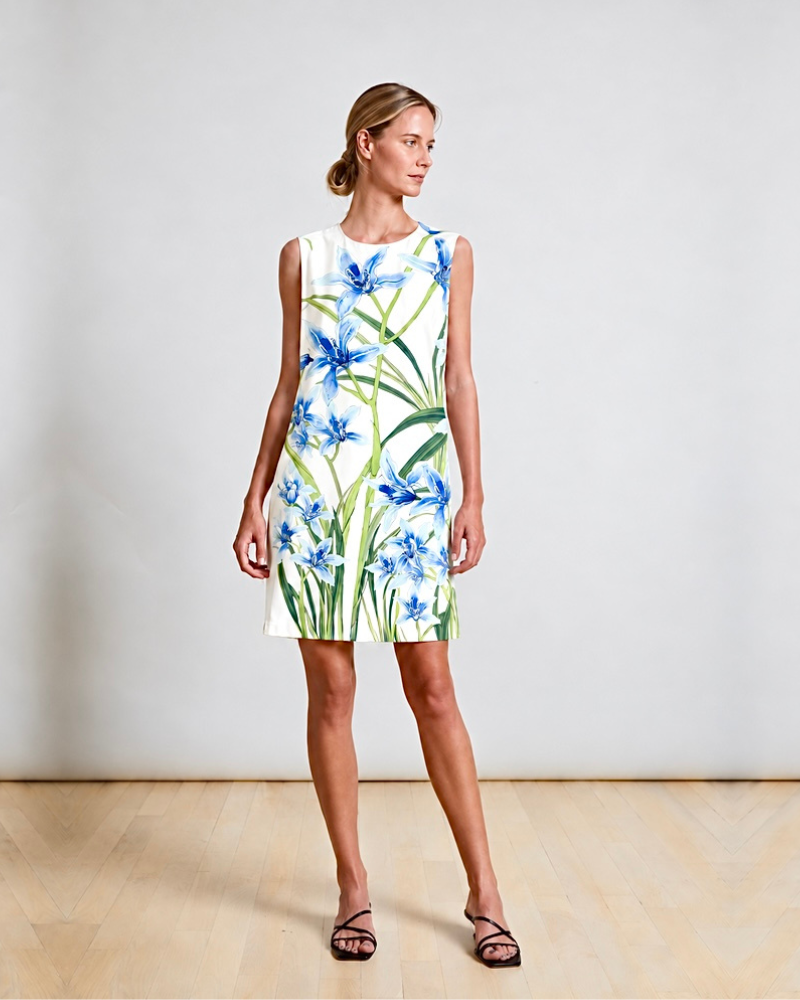SLEEVELESS DRESS: DANCING LADY FLOWER: BLUE