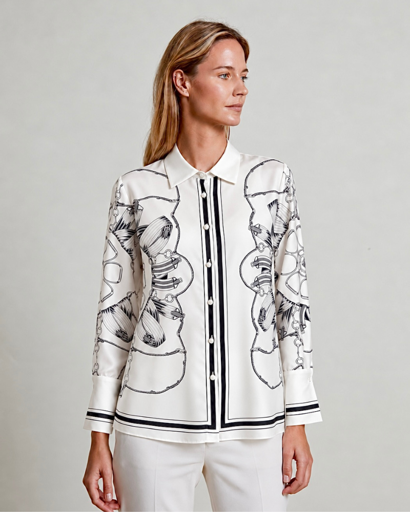 LONG SLEEVE SHIRT:  SADDLE MANDALA: IVORY