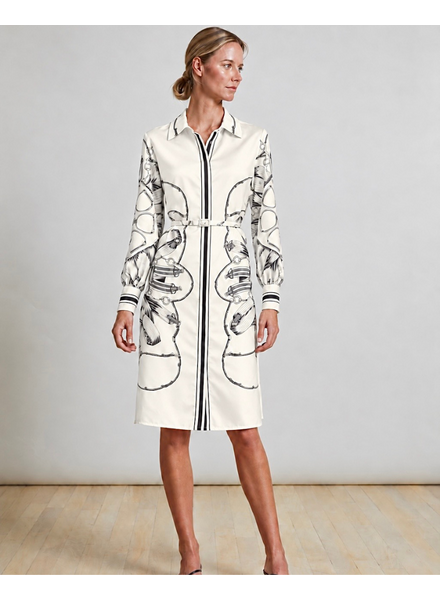 LONG SLEEVES SILK DRESS: SADDLE MANDALA: IVORY