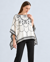 CASHMERE PRINTED PONCHO: SADDLE MANDALA: IVORY