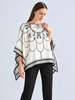 CASHMERE PRINTED PONCHO: SADDLE MANDALA: IVORY