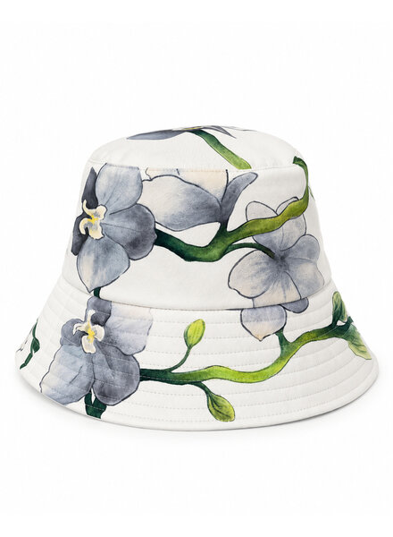 PRINTED COTTON  BUCKET HAT: BUTTERFLY ORCHID: SILVER