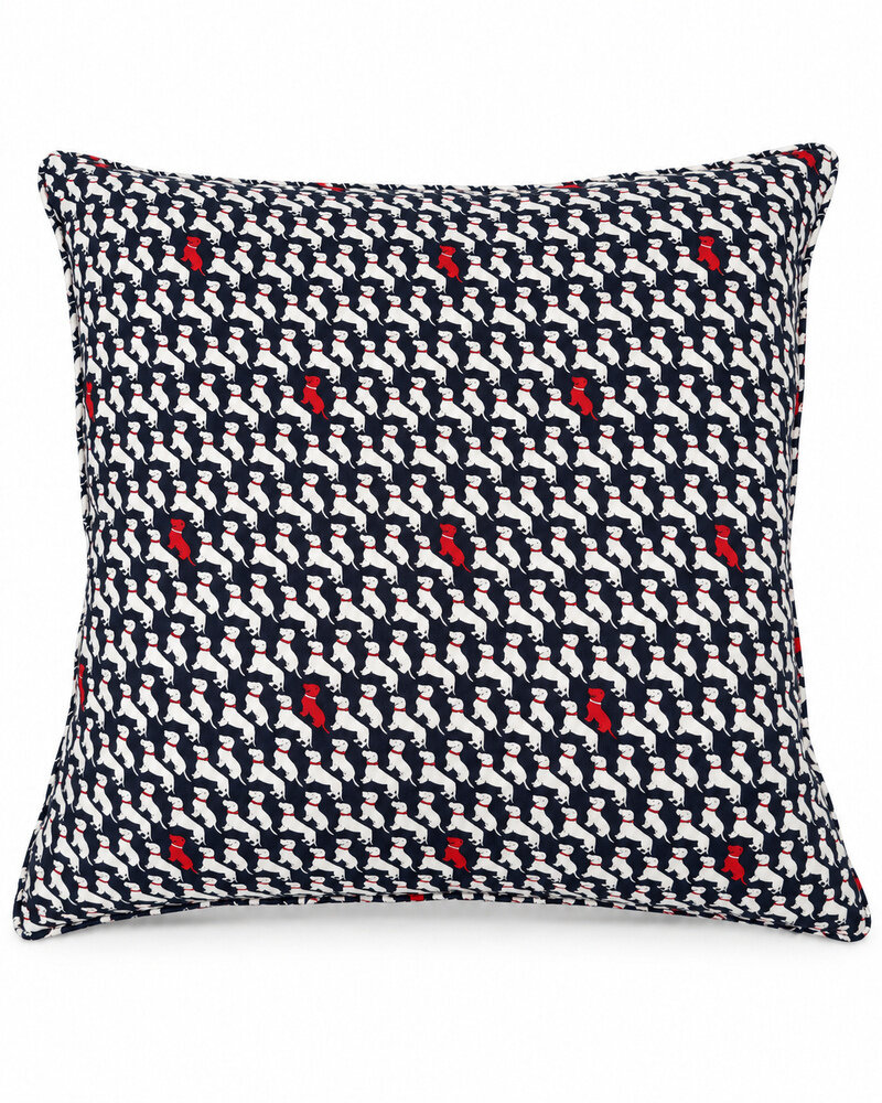 SILK QUILTED PILLOW: BASSET: NAVY BLUE  21"X21"