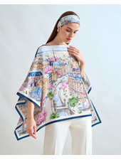 CASHMERE PRINTED PONCHO: PARIS: LIGHT BLUE