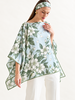 CASHMERE PRINTED PONCHO: APPLE BLOSSOMS: LIGHT BLUE