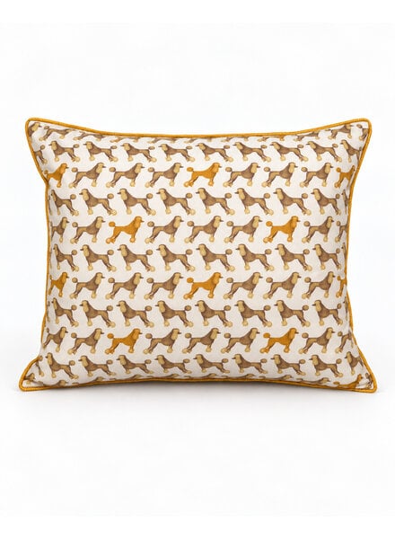 SILK QUILTED PILLOW: POODLE PRINT: BEIGE 16"X20"