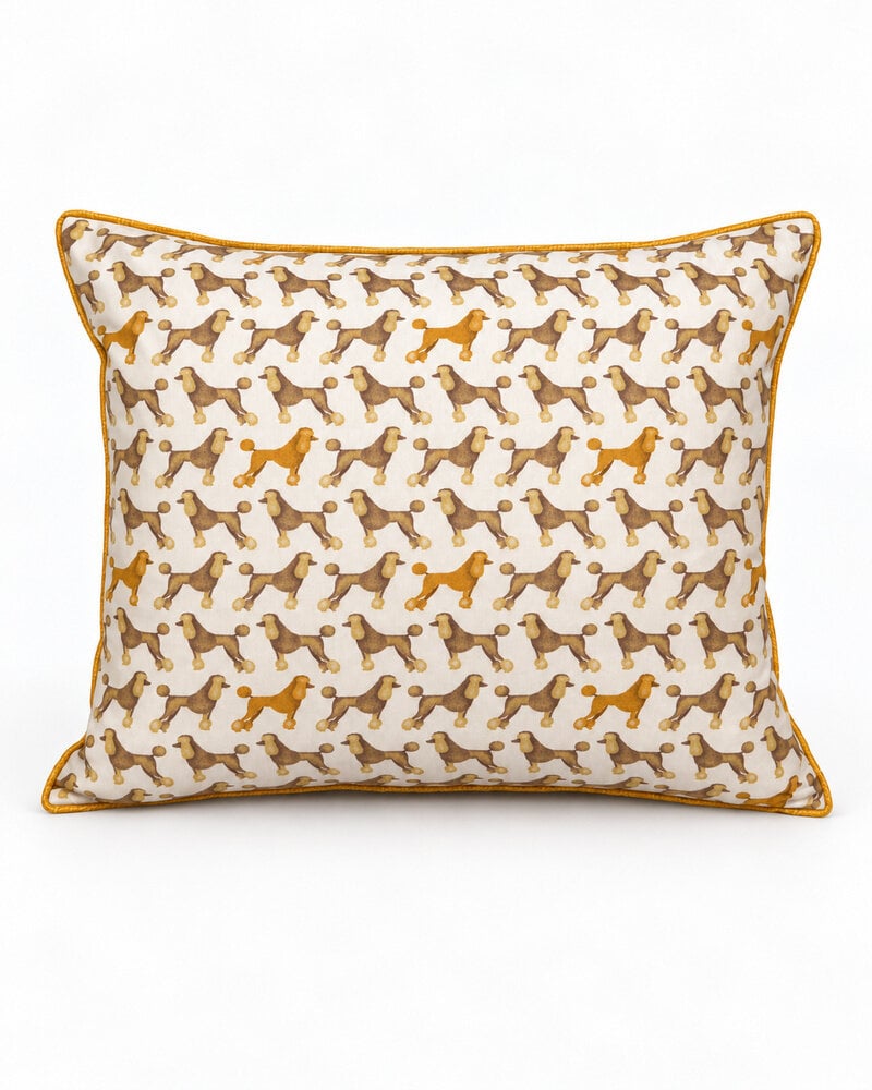 SILK QUILTED PILLOW: POODLE PRINT: BEIGE 16"X20"