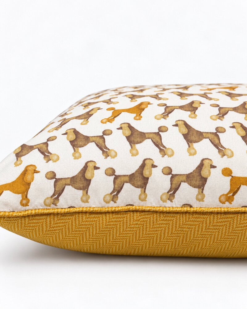 SILK QUILTED PILLOW: POODLE PRINT: BEIGE 16"X20"